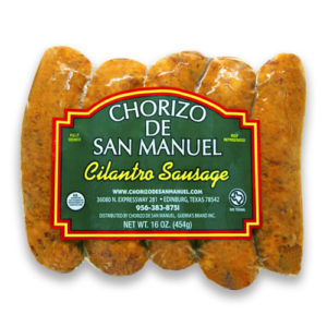 Cilantro Sausage from Chorizo de San Manuel on white background