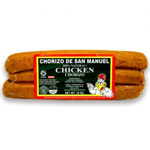 Mexican style chicken chorizo by Chorizo de San Manuel on white isolated.