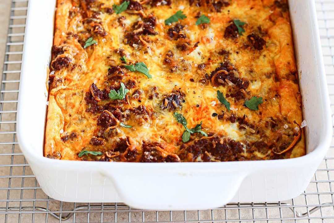 Chorizo and Spiralized Sweet Potato Breakfast Casserole 1 Chorizo and Sweet Potato Casserole