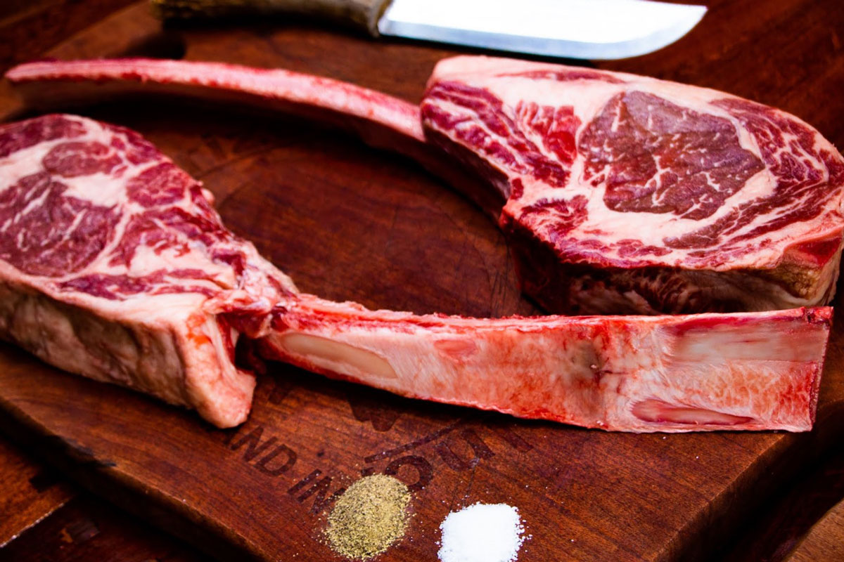 Two Large tomahawk prime beef products steaks