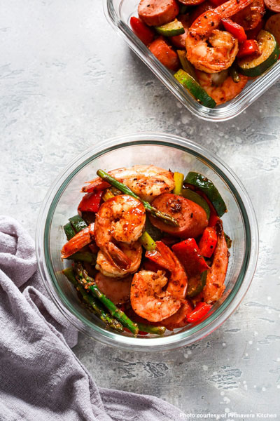 Shrimp and Cilantro Sausage Vegetable Skillet 