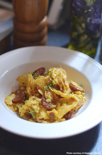 Potato Chip Eggs with Cilantro Sausage -Chorizo De San Manuel