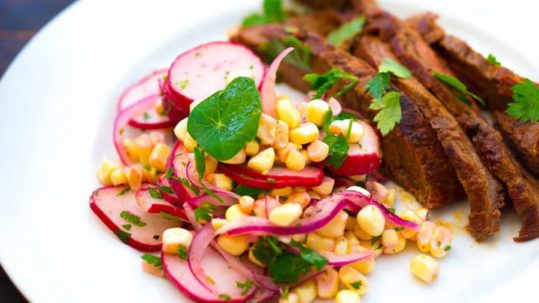 Grilled Fajitas with Corn & Radish Salad