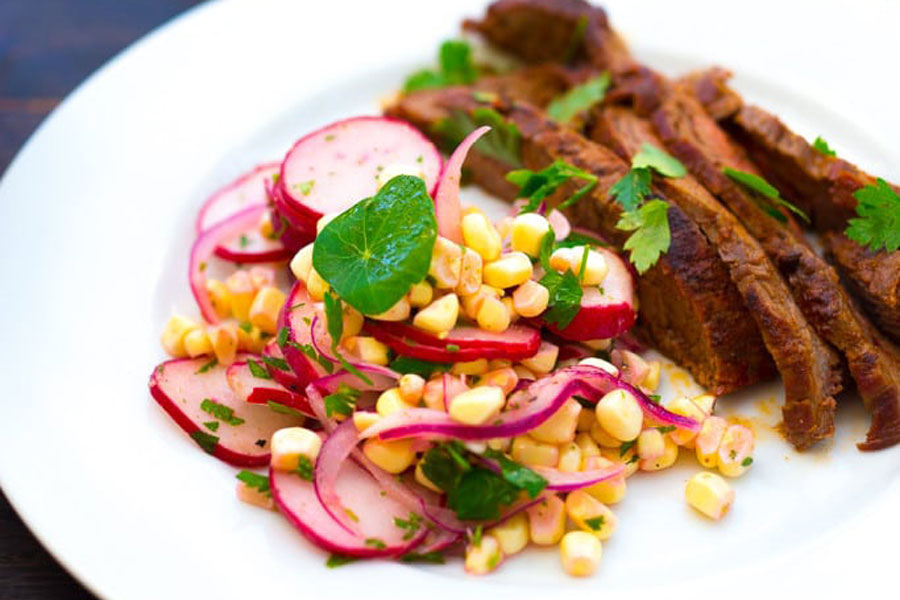 Grilled Fajitas with Corn & Radish Salad