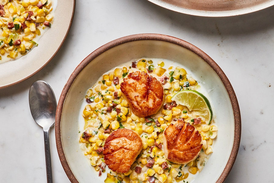 Pan-Seared Scallops with Chorizo and Corn