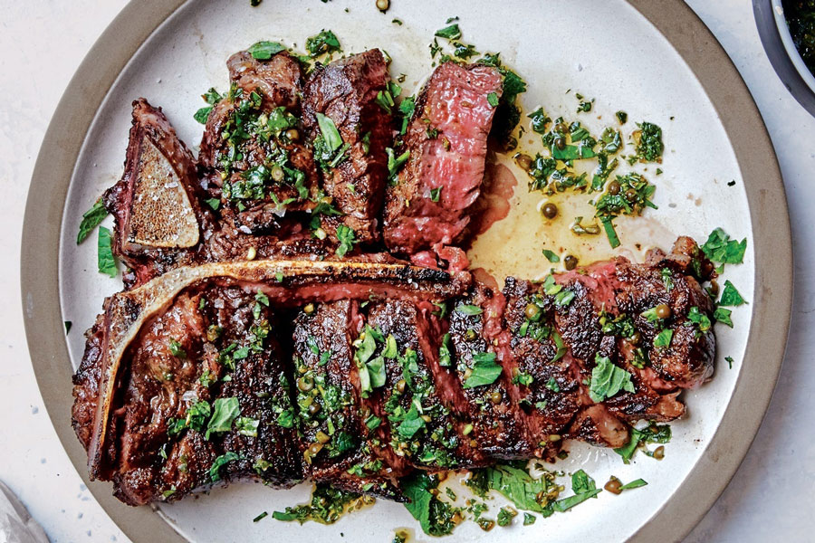 Porterhouse Prime Steak with Summer Au Poivre Sauce 1 Porterhouse Prime Steak with Summer Au Poivre Sauce