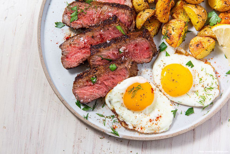 Add Our Prime Steak NY Strip to Your Next Steak and Eggs Breakfast! 1 Add Our Prime NY Strip to Your Next Steak and Eggs Breakfast!