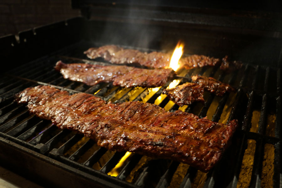 large skirt of Chorizo De San Manuel marinated beef fajitas and chicken fajitas