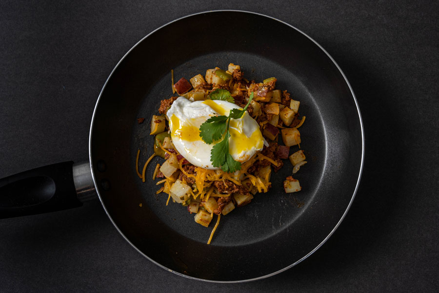Start the Day with Some Chorizo Hash with Poached Egg!