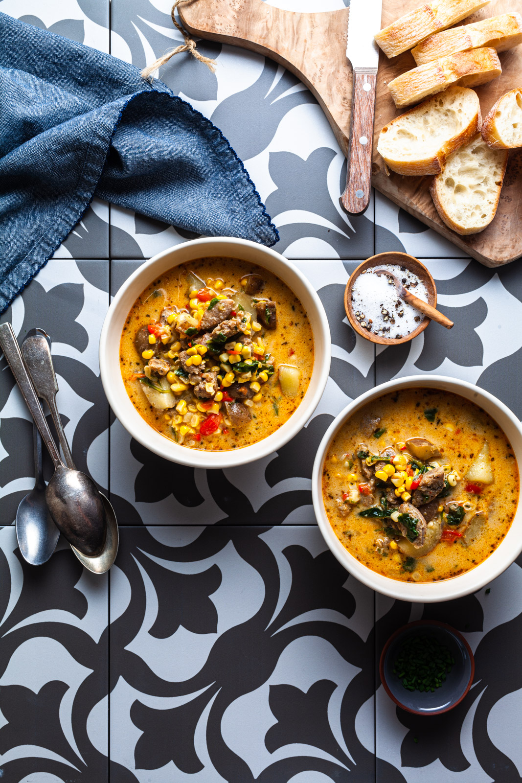 Indulge in a Warm Bowl of Mexican Chorizo and Corn 1 White bowl of Mexican of pork chorizo and corn with a chorizo recipes.