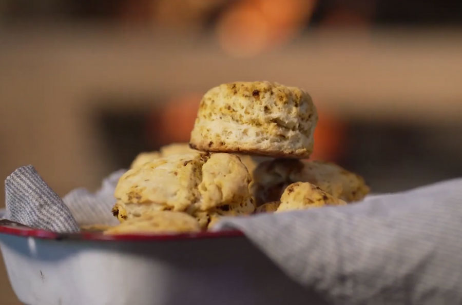 Try These Savory Mexican Chorizo Biscuits! 1 Mexican chorizo fresh on a wooden skillet from Chorizo De San Manuel.