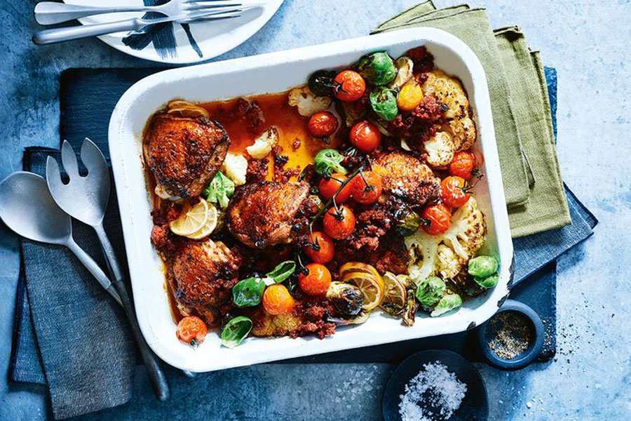 Tear Into This 1 - Pan Chicken N’ Mexican Chorizo Bake 1 Mexican chorizo toppled on top of white baked dish