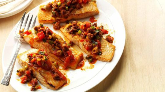 Grilled Salmon with Texas Brand Mexican Chorizo